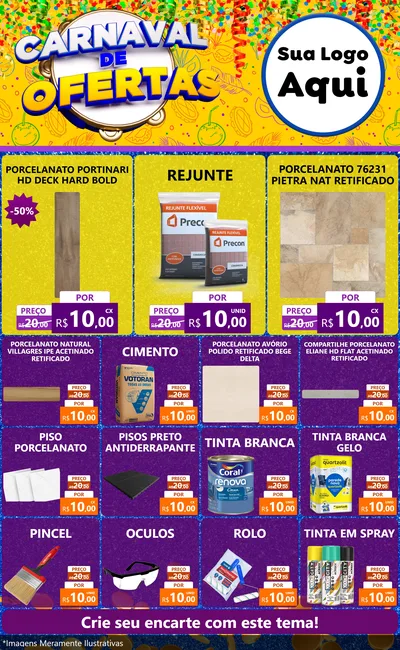 Modelo de Encarte para Encarte Grande com o tema Carnaval de Ofertas para Pisos e revestimentos