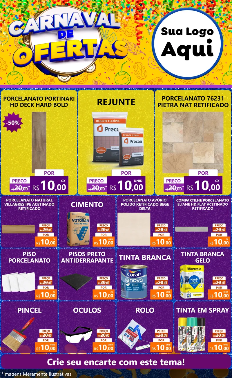 Modelo de Encarte para Encarte Grande com o tema Carnaval de Ofertas para Pisos e revestimentos