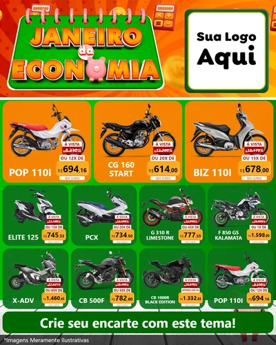 Modelo de Rede Social para Feed Instagram com o tema Janeiro da Economia para Concessionaria de Motos