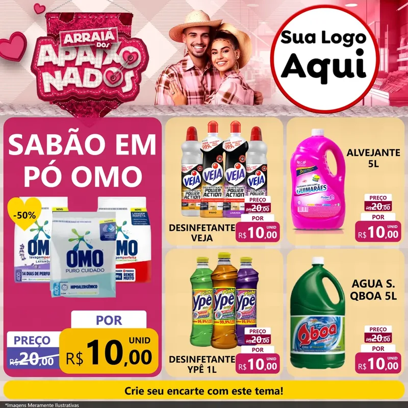 Modelo de Rede Social para Feed Facebook com o tema Arraiá dos Apaixonados - Junina para Produtos de Limpeza