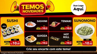 Modelo de TV para TV Horizontal com o tema Temos Novidades para Comida japonesa