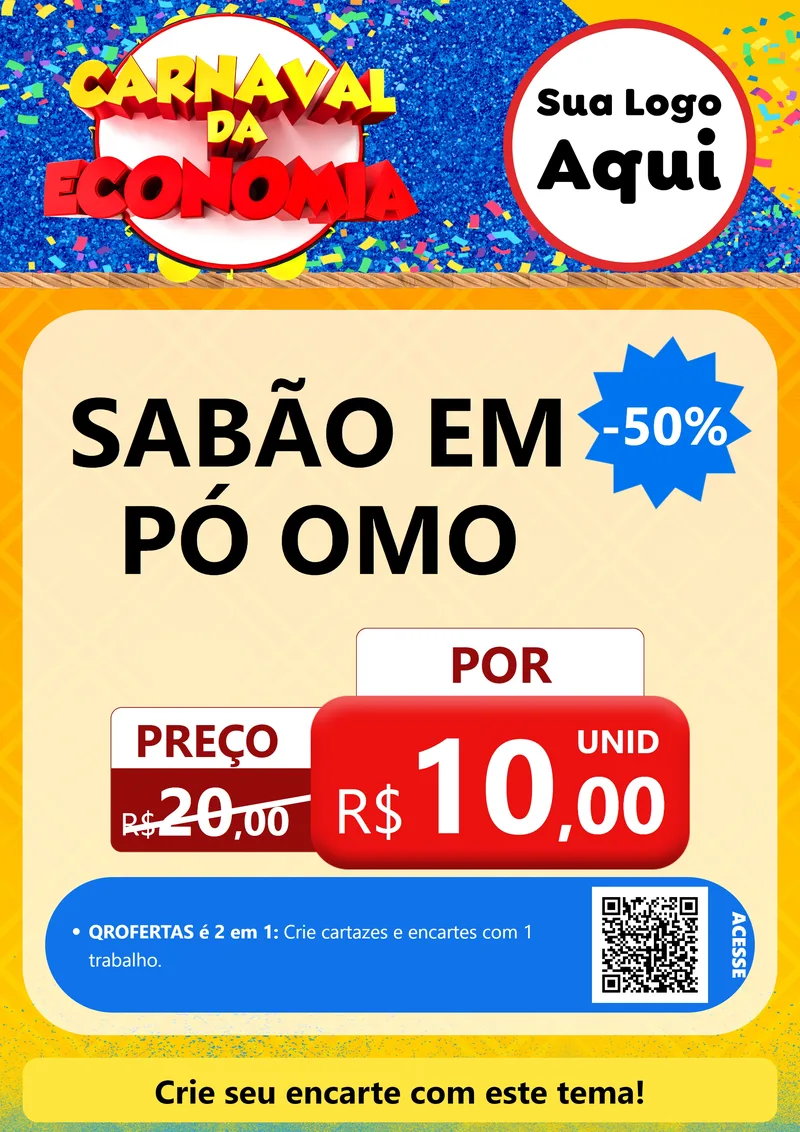 Modelo de Cartaz para Cartaz A4 Vertical com o tema Carnaval da Economia para Produtos de Limpeza