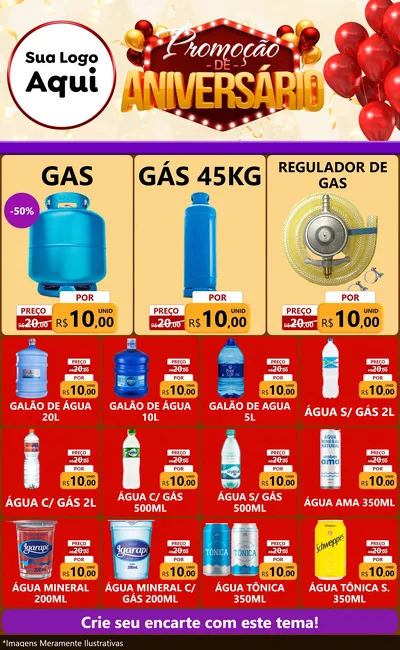 Modelo de Encarte para Encarte Grande com o tema Promoção de Aniversário para Água e gás