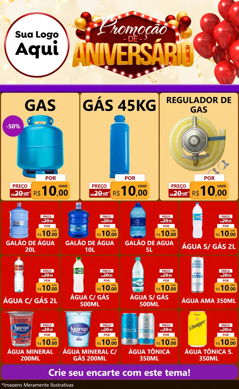Modelo de Encarte para Encarte Grande com o tema Promoção de Aniversário para Água e gás