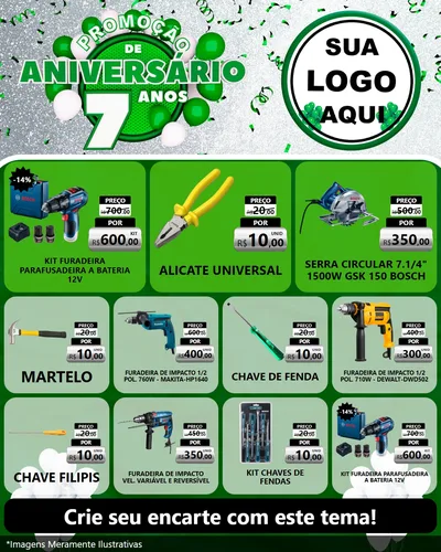 Modelo de Rede Social para Feed Instagram com o tema Promoção de Aniversário - 7 Anos para Maquinas e Ferramentas
