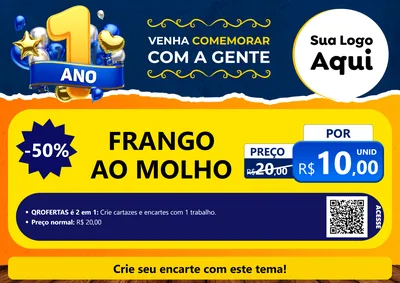 Modelo de Cartaz para Cartaz A4 Horizontal com o tema Um Ano de Aniversário para Restaurante