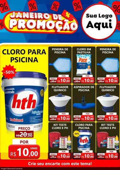 Modelo de Encarte para Encarte A4 Vertical com o tema Janeiro de Promoção para Produtos para Piscina
