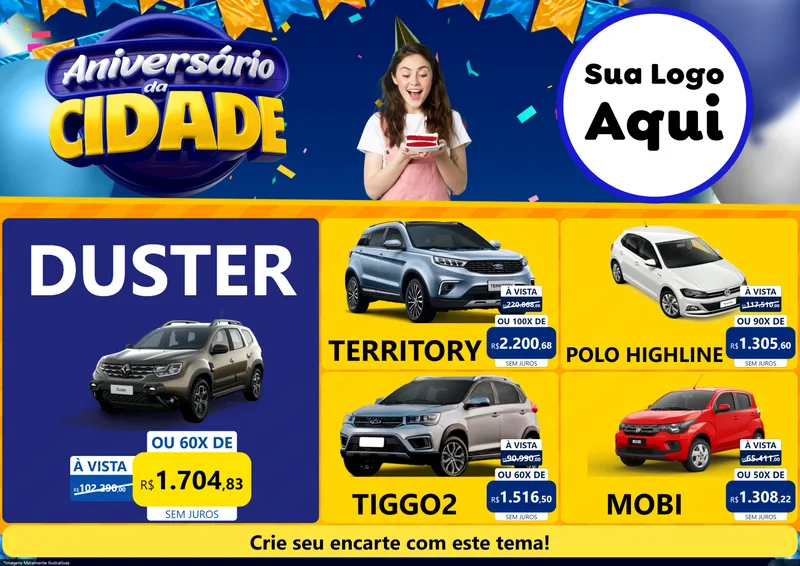 Modelo de Encarte para Encarte A4 Horizontal com o tema Aniversário da Cidade para Concessionaria de Carros