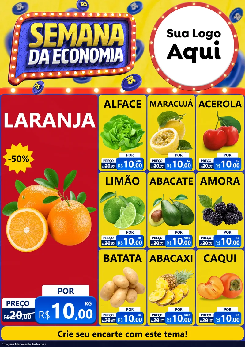 Modelo de Encarte para Encarte A4 Vertical com o tema Semana da Economia para Hortifrúti