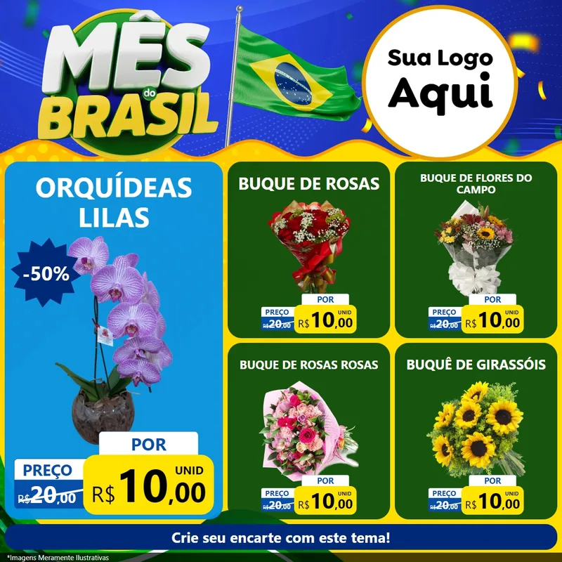 Modelo de Rede Social para Feed Facebook com o tema Mês do Brasil para Floricultura e jardim