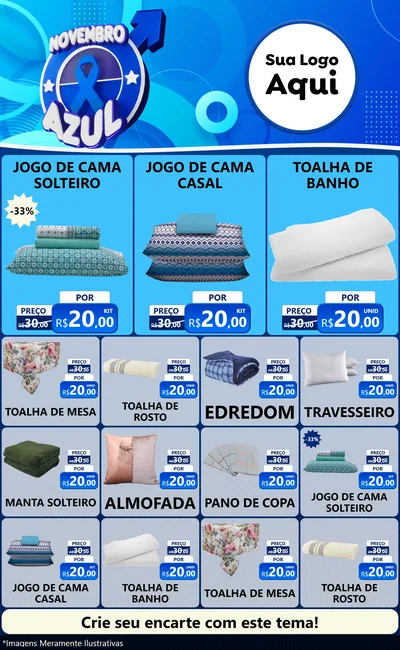 Modelo de Encarte para Encarte Grande com o tema Novembro Azul para Cama, Mesa e Banho