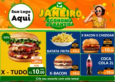 Modelo de Encarte para Encarte A4 Horizontal com o tema Janeiro - Economia Garantida para Hamburgueria