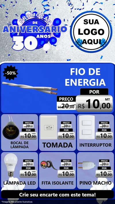 Modelo de Rede Social para Stories com o tema Promoção de Aniversário - 30 Anos para Materiais Elétricos