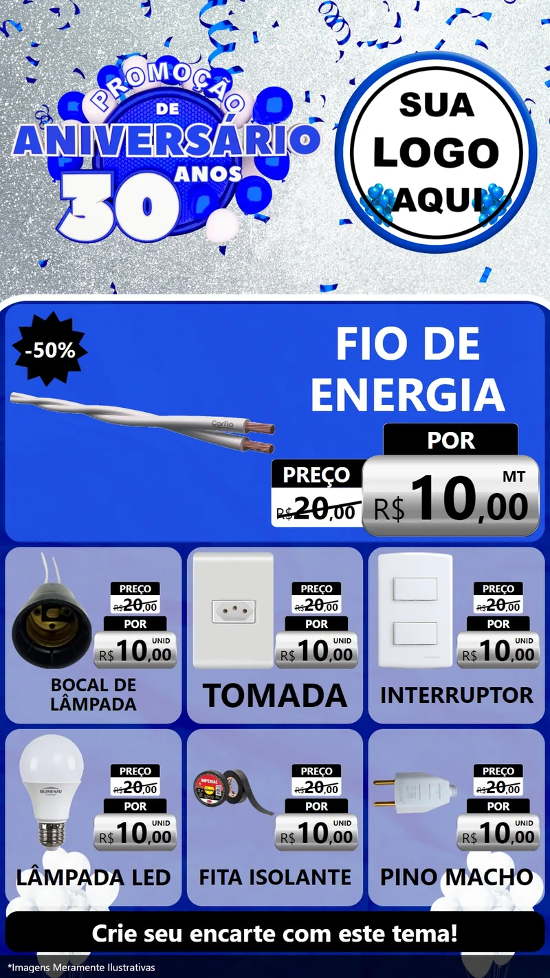 Modelo de Rede Social para Stories com o tema Promoção de Aniversário - 30 Anos para Materiais Elétricos