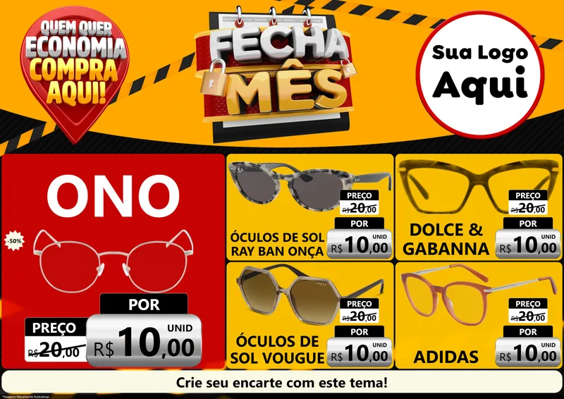 Modelo de Encarte para Encarte A4 Horizontal com o tema Fecha Mês para Óticas