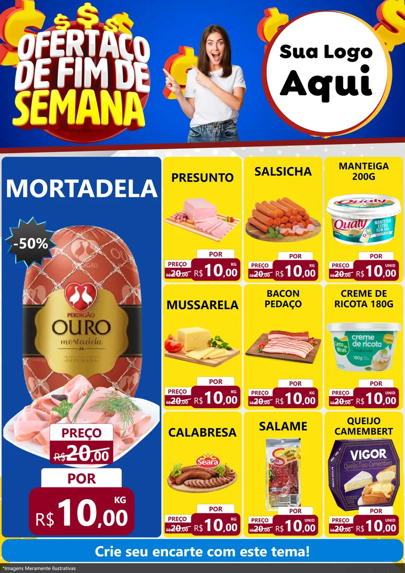 Modelo de Encarte para Encarte A4 Vertical com o tema Ofertaço de Fim de Semana para Frios e Laticínios