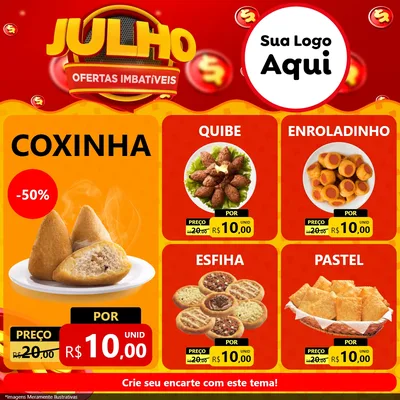Modelo de Rede Social para Feed Facebook com o tema Julho Ofertas Imbatíveis para Salgadaria