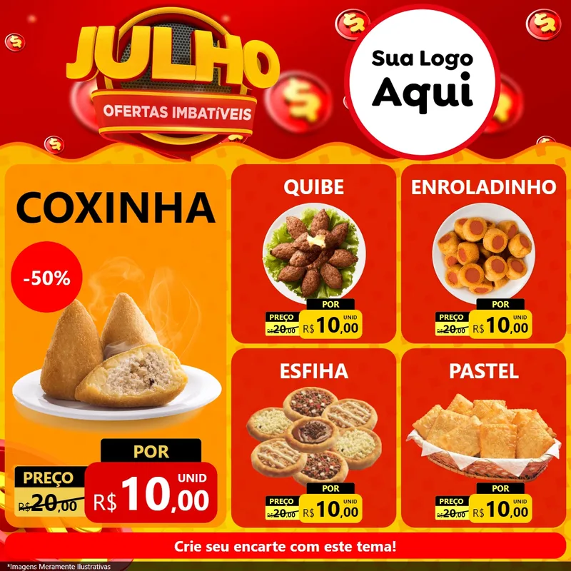 Modelo de Rede Social para Feed Facebook com o tema Julho Ofertas Imbatíveis para Salgadaria