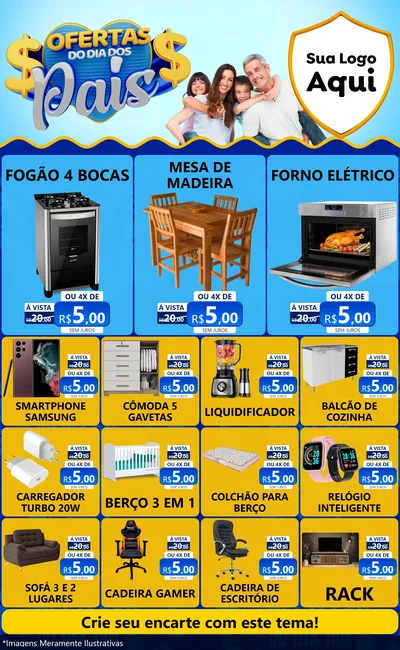 Modelo de Encarte para Encarte Grande com o tema Ofertas do Dia dos Pais para Móveis e Eletro