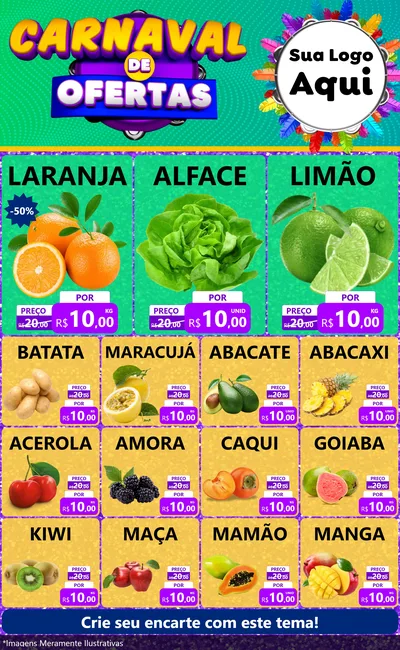 Modelo de Encarte para Encarte Grande com o tema Carnaval de Ofertas para Hortifrúti