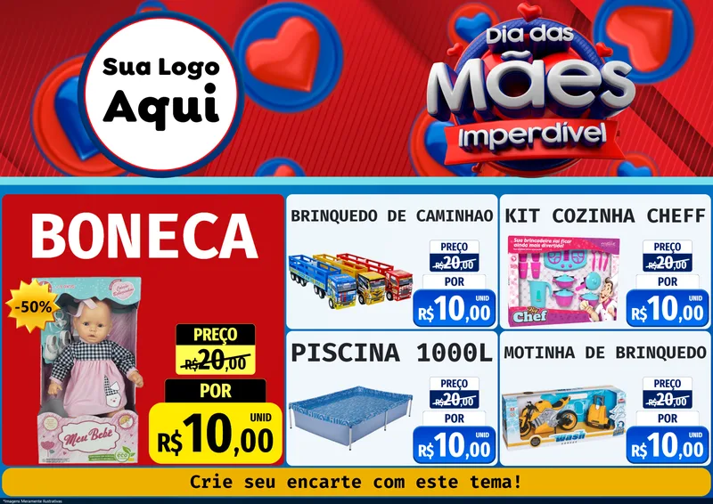Modelo de Encarte para Encarte A4 Horizontal com o tema Dia Das Mães Imperdível para Brinquedos