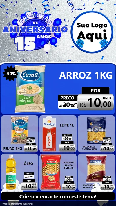 Modelo de Rede Social para Stories com o tema Promoção de Aniversário - 15 Anos para Supermercado