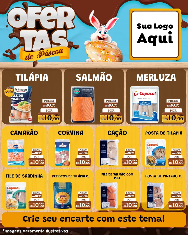 Modelo de Rede Social para Feed Instagram com o tema Ofertas de Páscoa para Peixaria