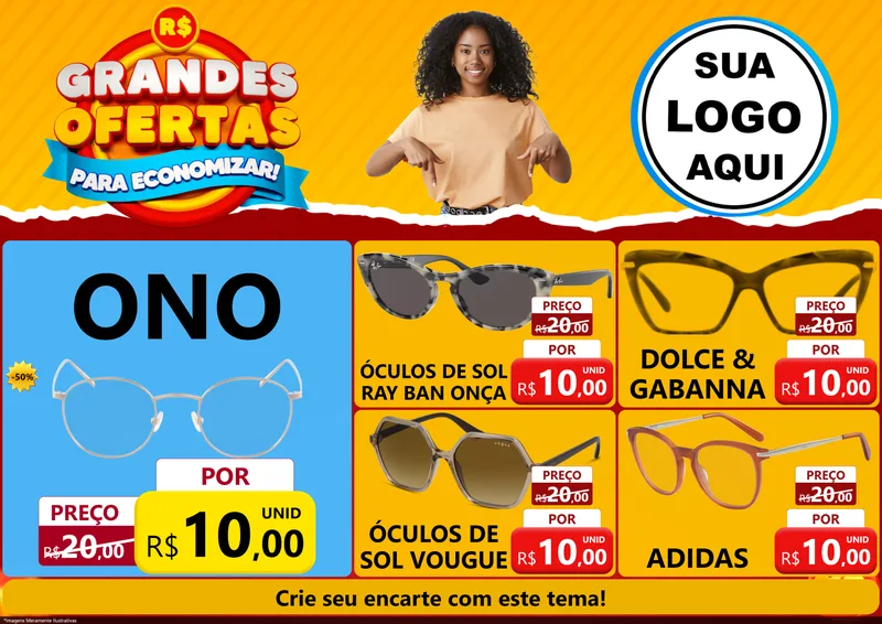 Modelo de Encarte para Encarte A4 Horizontal com o tema Grandes Ofertas Para Economizar! para Óticas