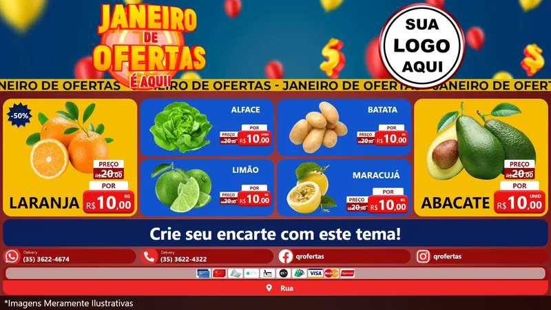 Modelo de TV para TV Horizontal com o tema Janeiro de Ofertas É Aqui! para Hortifrúti