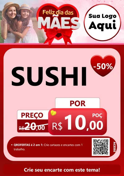 Modelo de Cartaz para Cartaz A4 Vertical com o tema Feliz Dia Das Mães para Comida japonesa