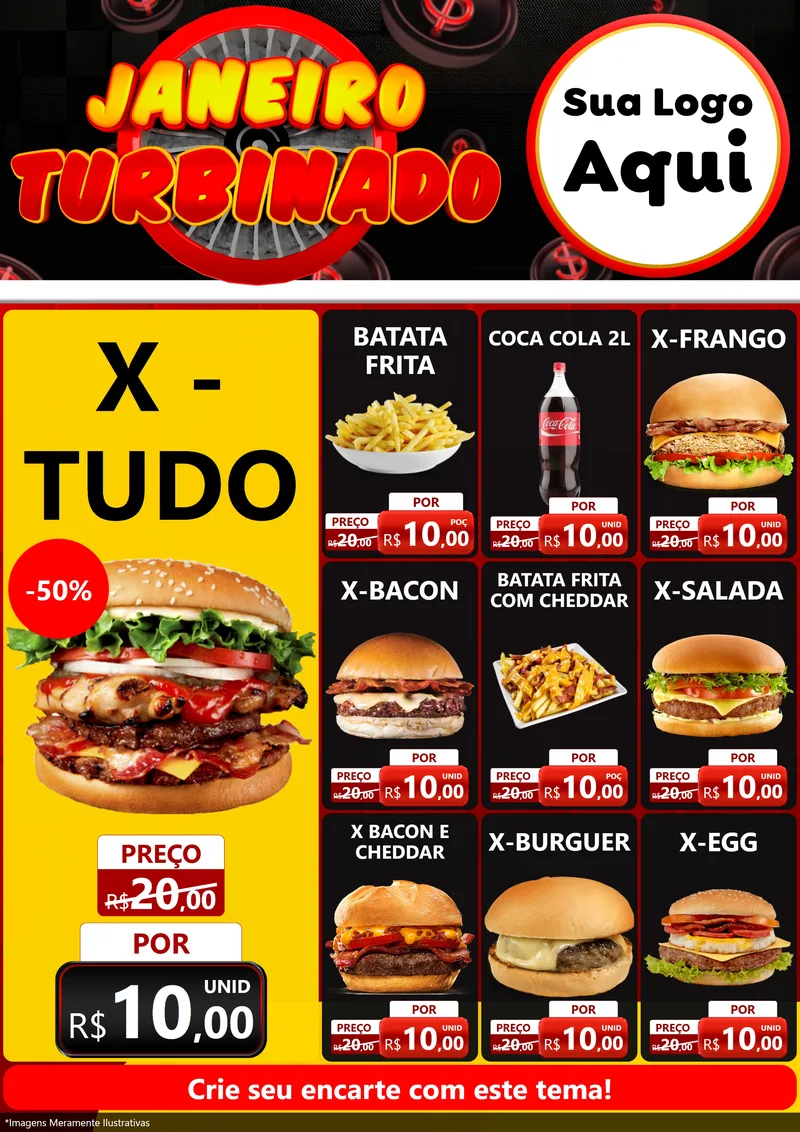 Modelo de Encarte para Encarte A4 Vertical com o tema Janeiro Turbinado para Hamburgueria