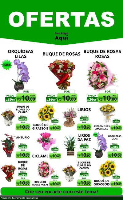 Modelo de Encarte para Encarte Grande com o tema Ofertas Verde Cartaz para Floricultura e jardim