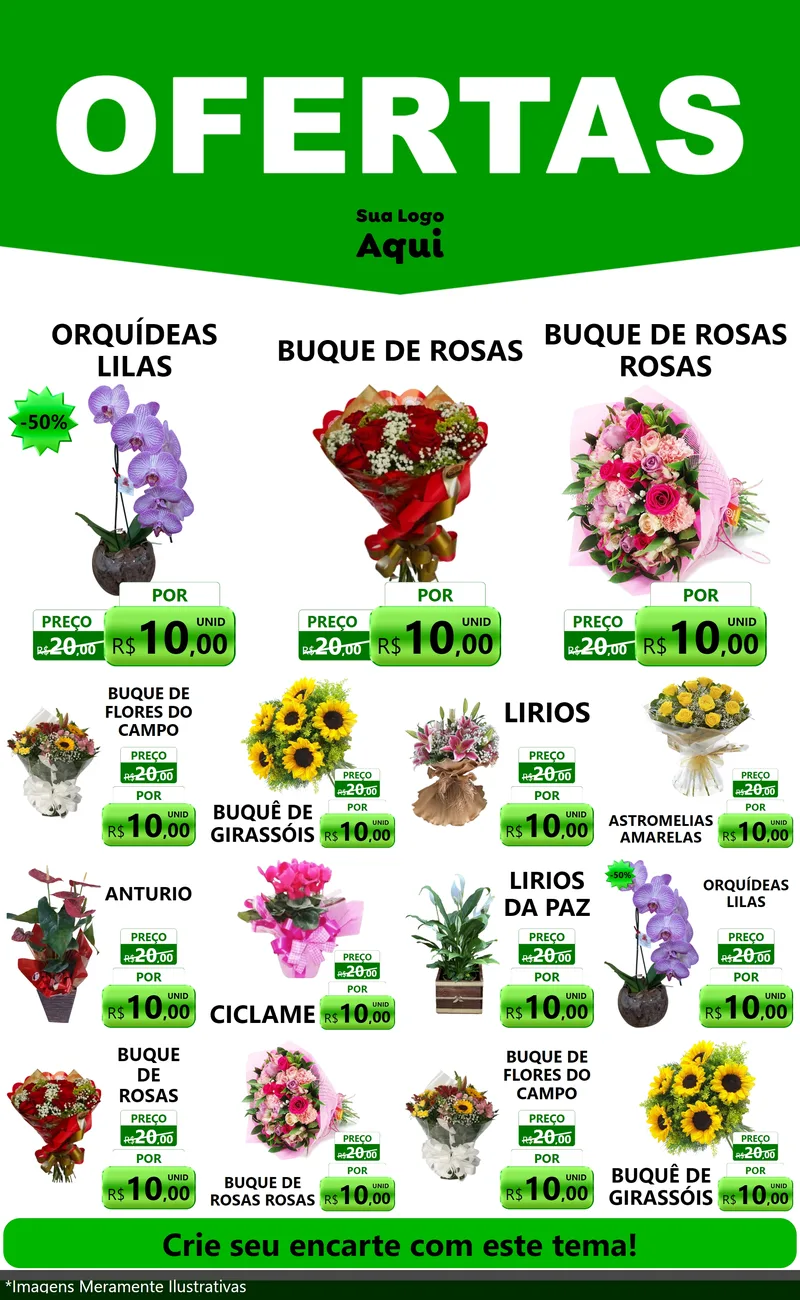 Modelo de Encarte para Encarte Grande com o tema Ofertas Verde Cartaz para Floricultura e jardim