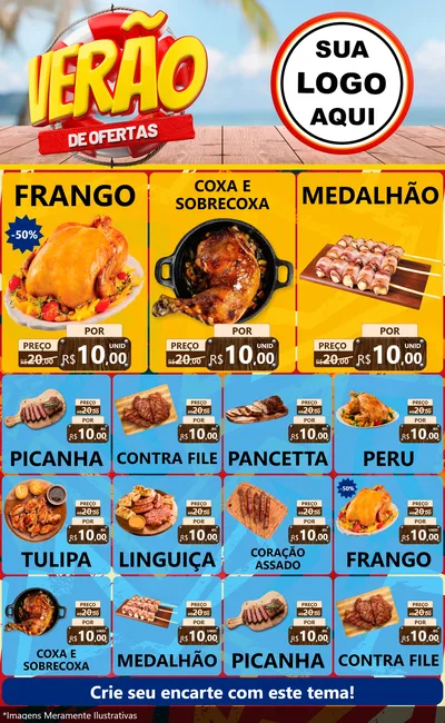Modelo de Encarte para Encarte Grande com o tema Verão de Ofertas para Assados
