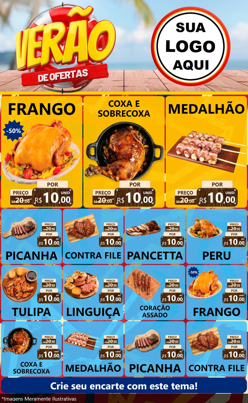 Modelo de Encarte para Encarte Grande com o tema Verão de Ofertas para Assados