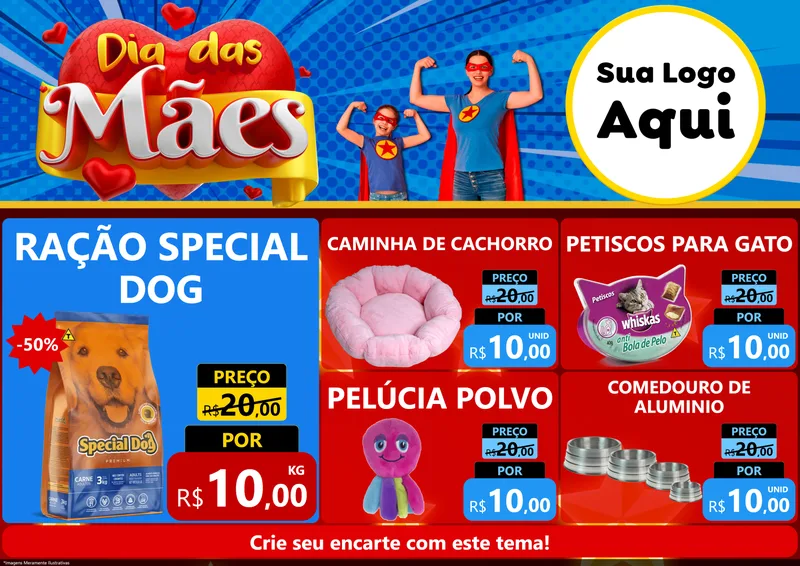 Modelo de Encarte para Encarte A4 Horizontal com o tema Dia das Mães para Pet Shop