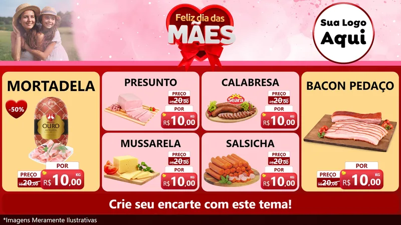 Modelo de TV para TV Horizontal com o tema Feliz Dia Das Mães para Frios e Laticínios