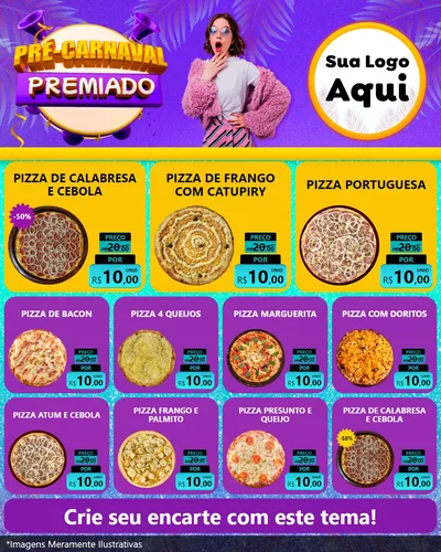 Modelo de Rede Social para Feed Instagram com o tema Pré-Carnaval Premiado para Pizzaria