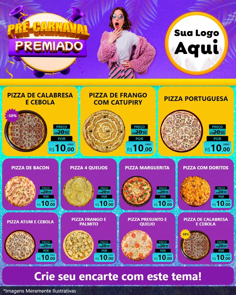 Modelo de Rede Social para Feed Instagram com o tema Pré-Carnaval Premiado para Pizzaria