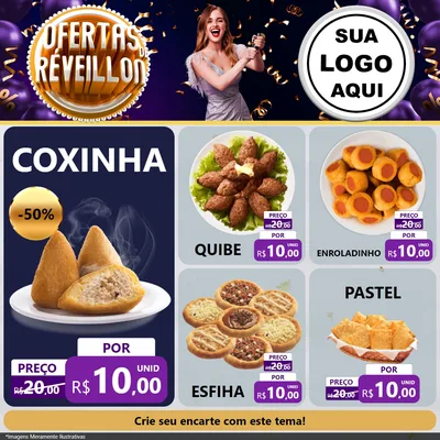 Modelo de Rede Social para Feed Facebook com o tema Ofertas de Réveillon para Salgadaria