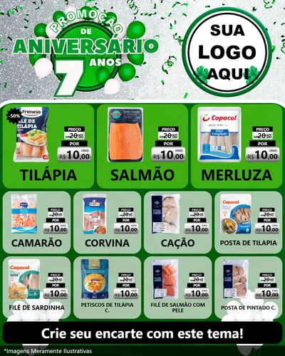 Modelo de Rede Social para Feed Instagram com o tema Promoção de Aniversário - 7 Anos para Peixaria
