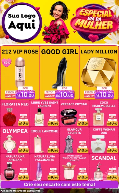 Modelo de Encarte para Encarte Grande com o tema Especial Dia da Mulher para Perfumes