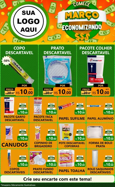 Modelo de Encarte para Encarte Grande com o tema Comece Março Economizando para Embalagens