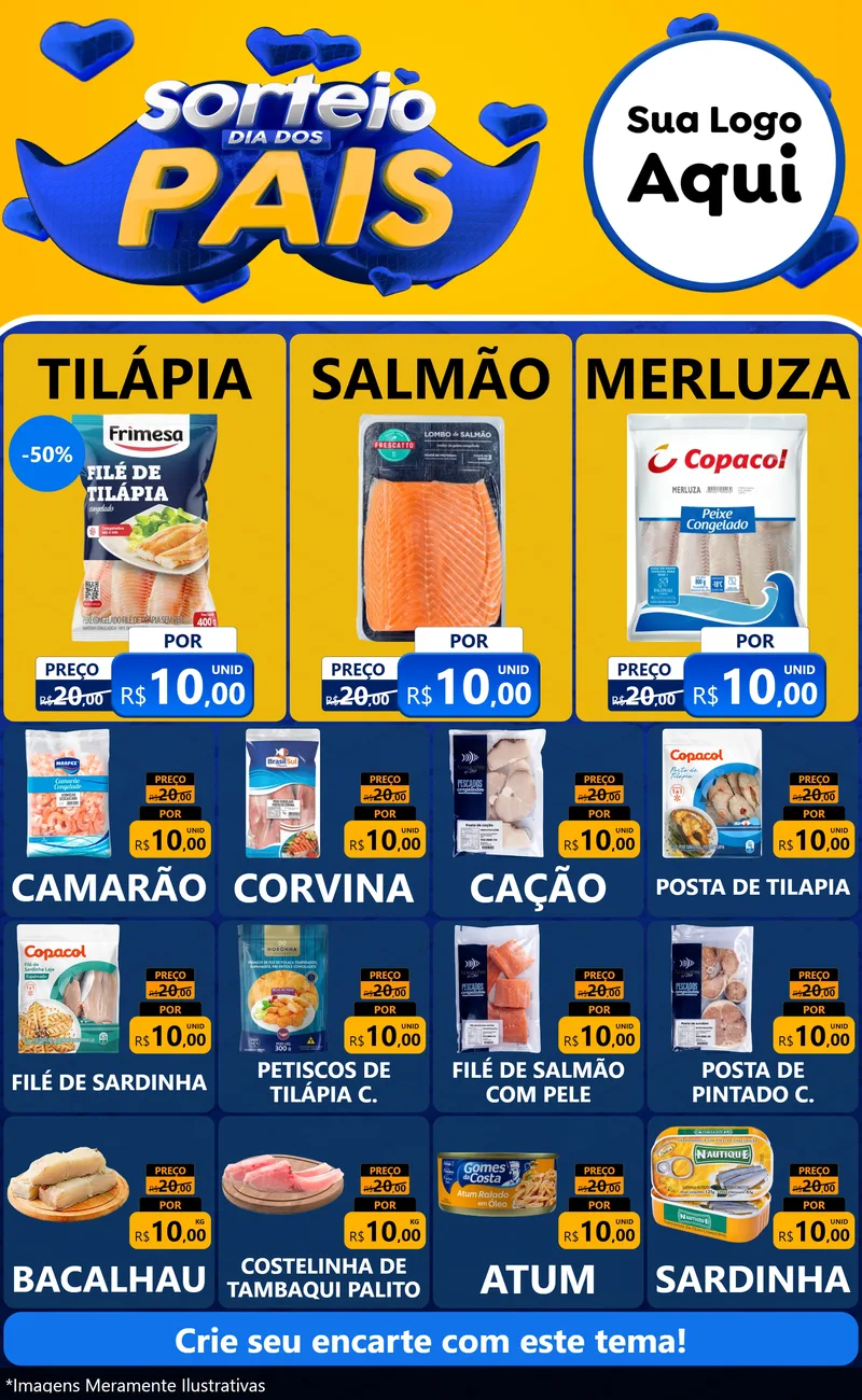 Modelo de Encarte para Encarte Grande com o tema Sorteio Dia dos Pais para Peixaria