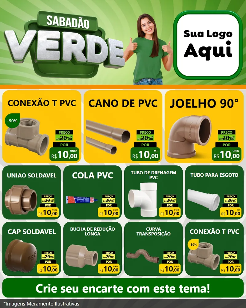 Modelo de Rede Social para Feed Instagram com o tema Sabadão Verde para Tubos e conexões