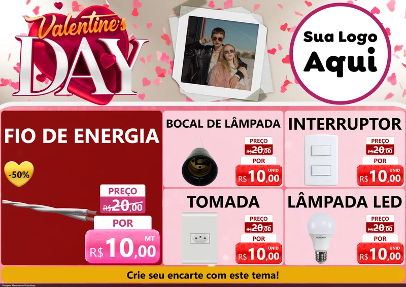 Modelo de Encarte para Encarte A4 Horizontal com o tema Valentine's Day para Materiais Elétricos