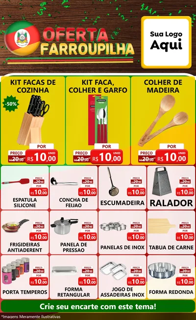 Modelo de Encarte para Encarte Grande com o tema Oferta Farroupilha para Utilidades Domésticas