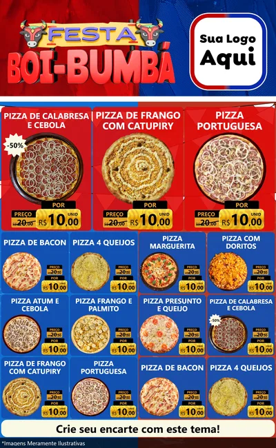 Modelo de Encarte para Encarte Grande com o tema Festa Boi Bumbá para Pizzaria