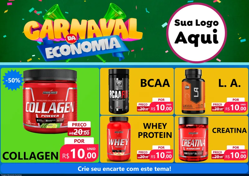 Modelo de Encarte para Encarte A4 Horizontal com o tema Carnaval da Economia para Suplementos alimentares