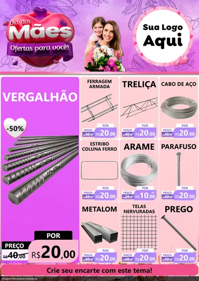 Modelo de Encarte para Encarte A4 Vertical com o tema Dia das Mães Ofertas para Você! para Ferragens